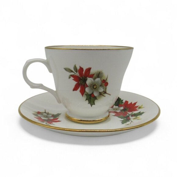 SADLER Wellington CHRISTMAS Poinsettia Tea Cup And Saucer Made In England - Picture 1 of 10
